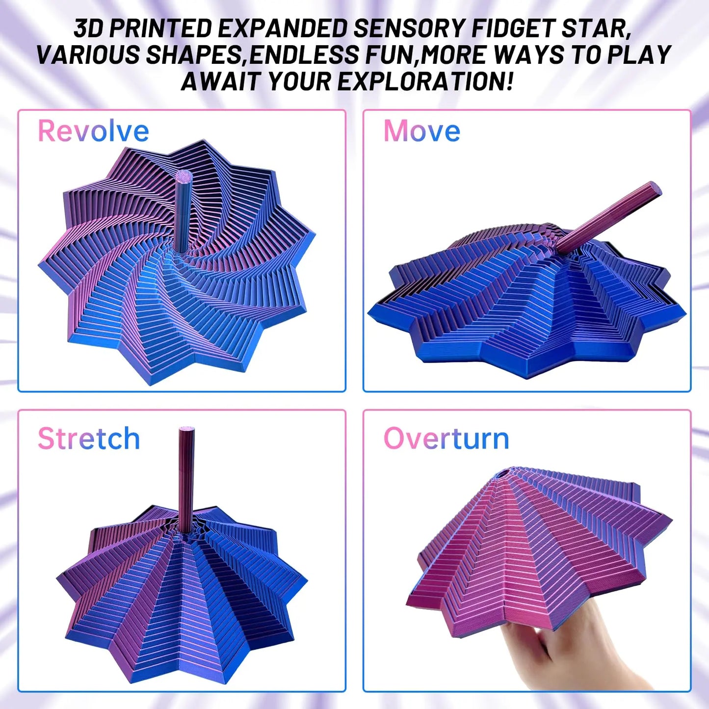 3D Printed Sensory Fidget Star - Stress Relief Spiral Toy